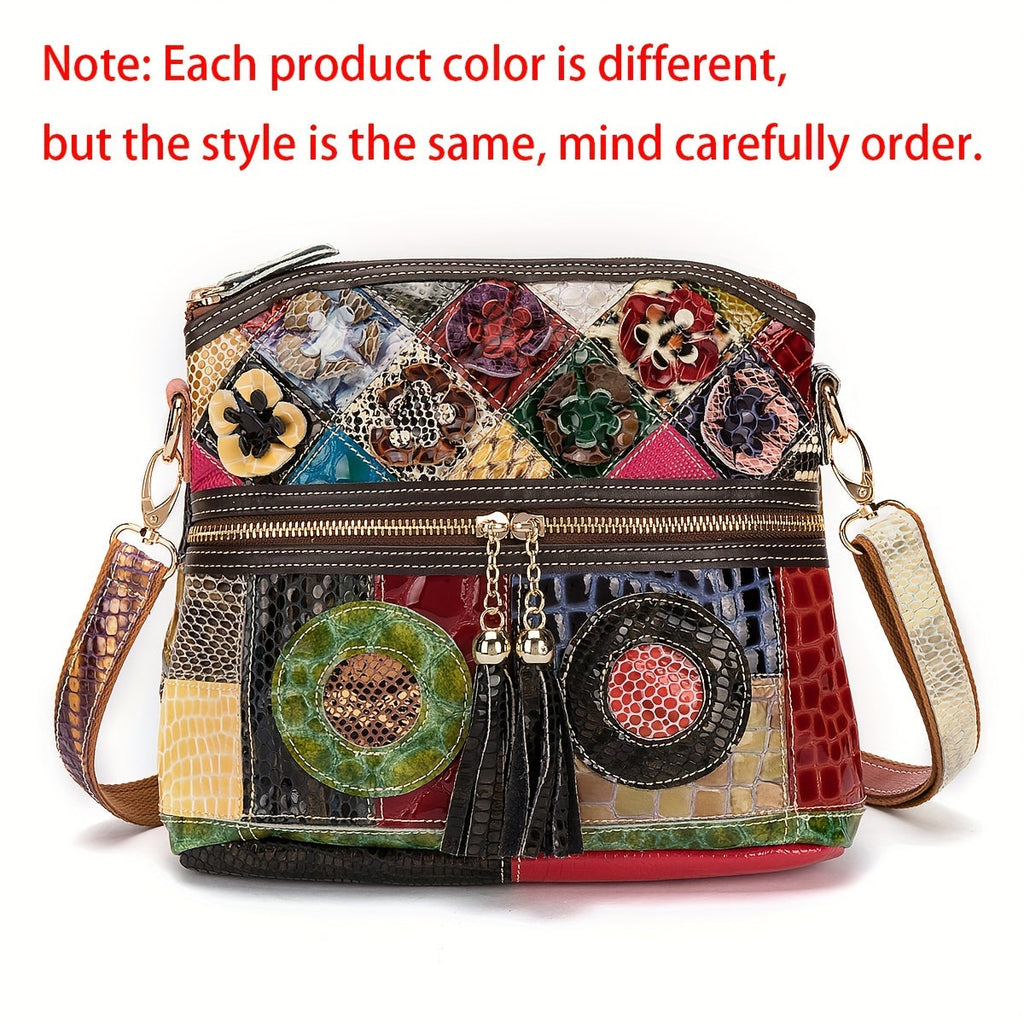 Mini Cowhide Crossbody Bag with Colorful Floral Snake Embossing and Chain with the Listed Color, Size or Set Options for Everyday Carry