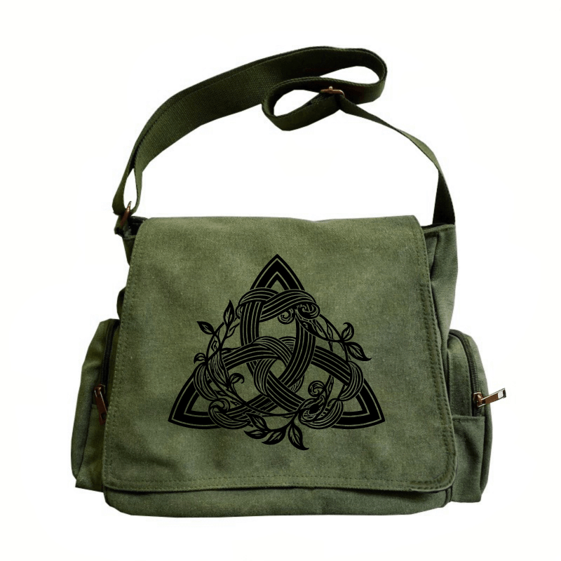 Laptop Bag Large Celtic Knot Messenger with Vintage Vine Print and Flip-Top Carry in Two Colors