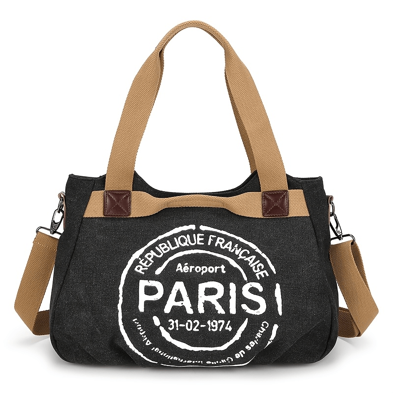 Laptop Bag Paris Graphic Tote with Adjustable Crossbody Strap and Zippered Work Storage in Four Colors