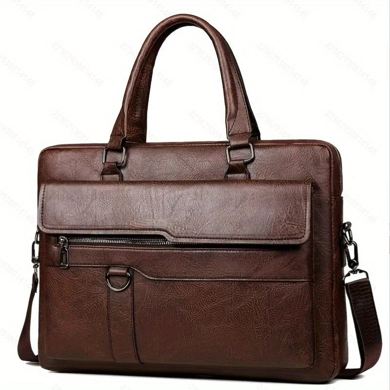 Laptop Bag Briefcase in Lightweight PU Leather with Zipper Storage, Adjustable Strap and 3 Colors