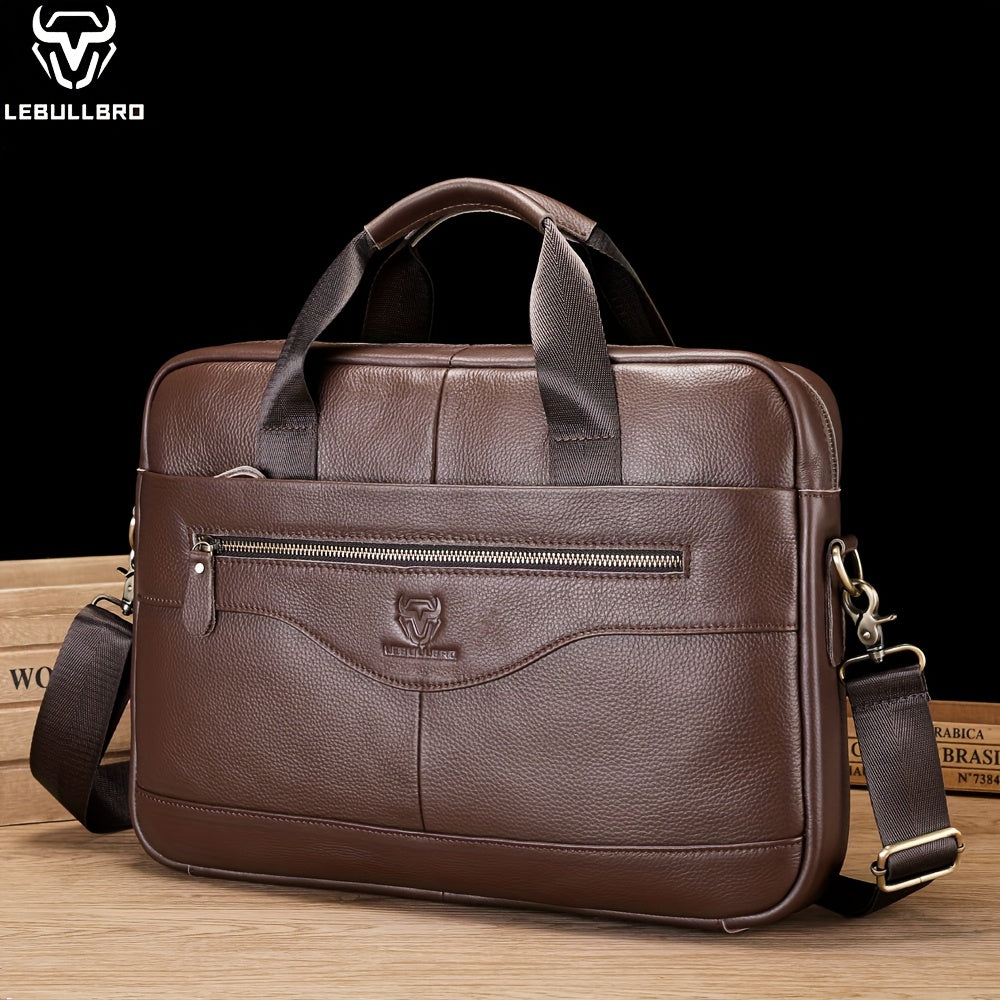 Laptop Bag Executive Briefcase in Genuine Cowhide Leather with A4 Storage and 2 Professional Colors