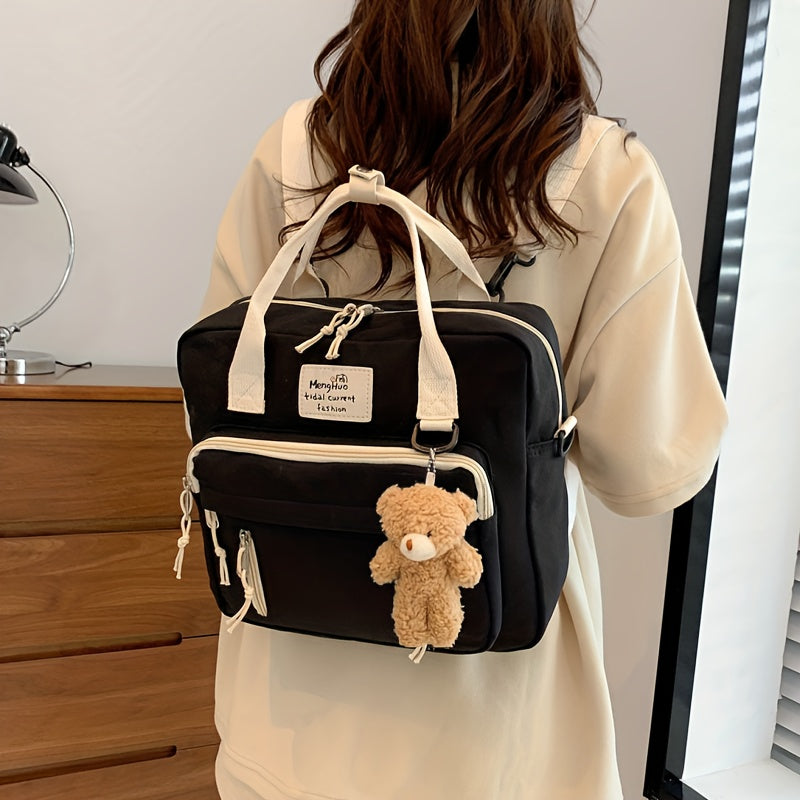 Nylon Messenger Bag with Adjustable Strap and Character Accent in Five Colors with the Listed Color, Size or Set Options for Everyday Carry
