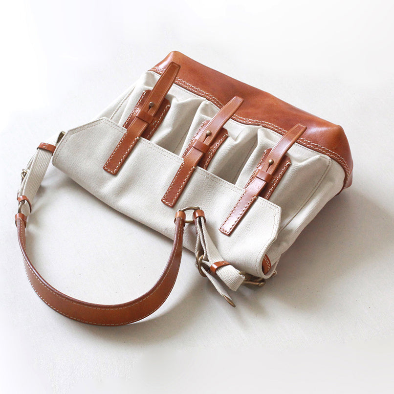 Canvas Leather Messenger Bag 17.3in Large Crossbody Satchel Vintage Flap Bag