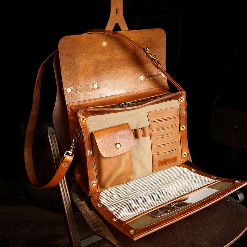 Handmade Italian Leather Laptop Bag Men 15in Convertible Briefcase