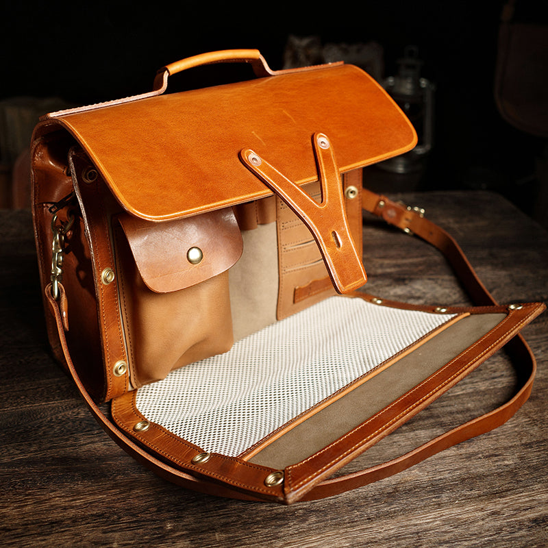 Handmade Italian Leather Laptop Bag Men 15in Convertible Briefcase