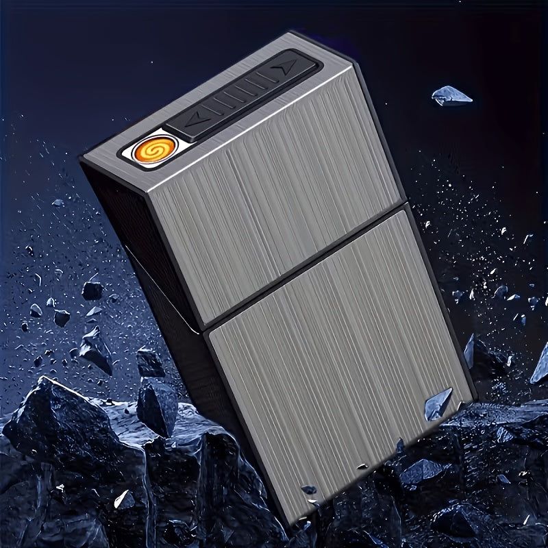 Lighters & Smoking Accessories – Cigarette Case with Built-In Rechargeable Lighter for Men – Windproof
