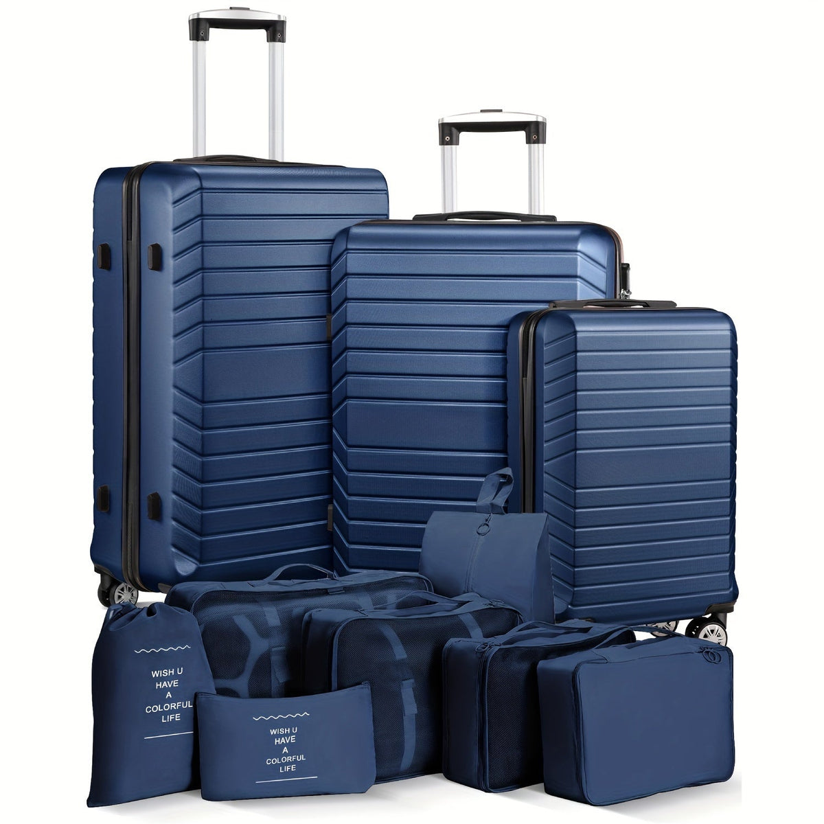 Luggage Set 10-Piece Extra-Thick ABS Hardshell with Organizer Bags, Combination Lock & Double Spinners