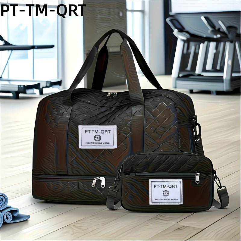 Luggage Set 2-Piece Quilted Weekender Duffel & Matching Accessory Bag with Shoe Compartment and Shoulder Strap