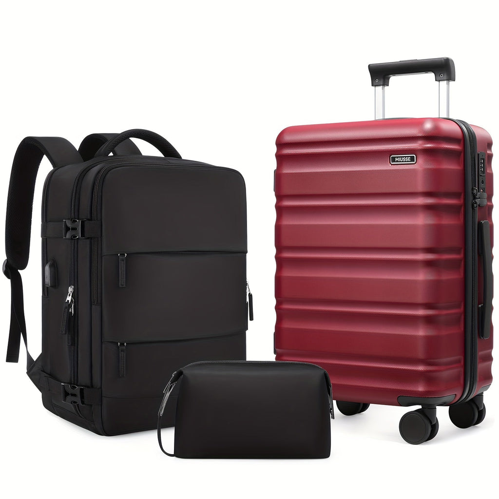 Luggage Set 3-Piece ABS+PC Hardshell with Suitcase, Backpack, Cosmetic Bag, TSA Lock & Spinner Wheels