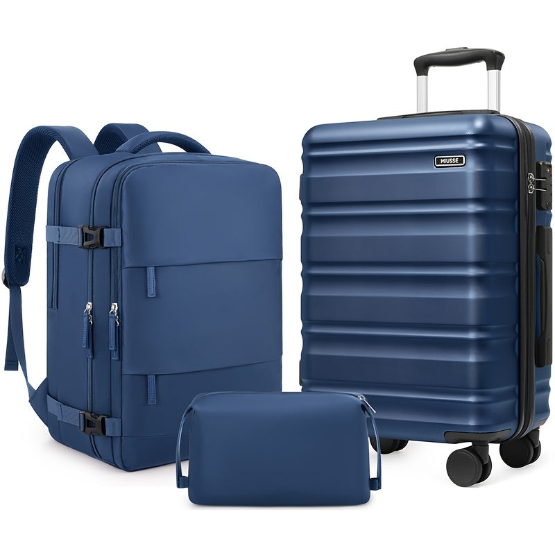 Luggage Set 3-Piece ABS Hardshell with Suitcase, Backpack, Cosmetic Case, TSA Lock & Spinner Wheels