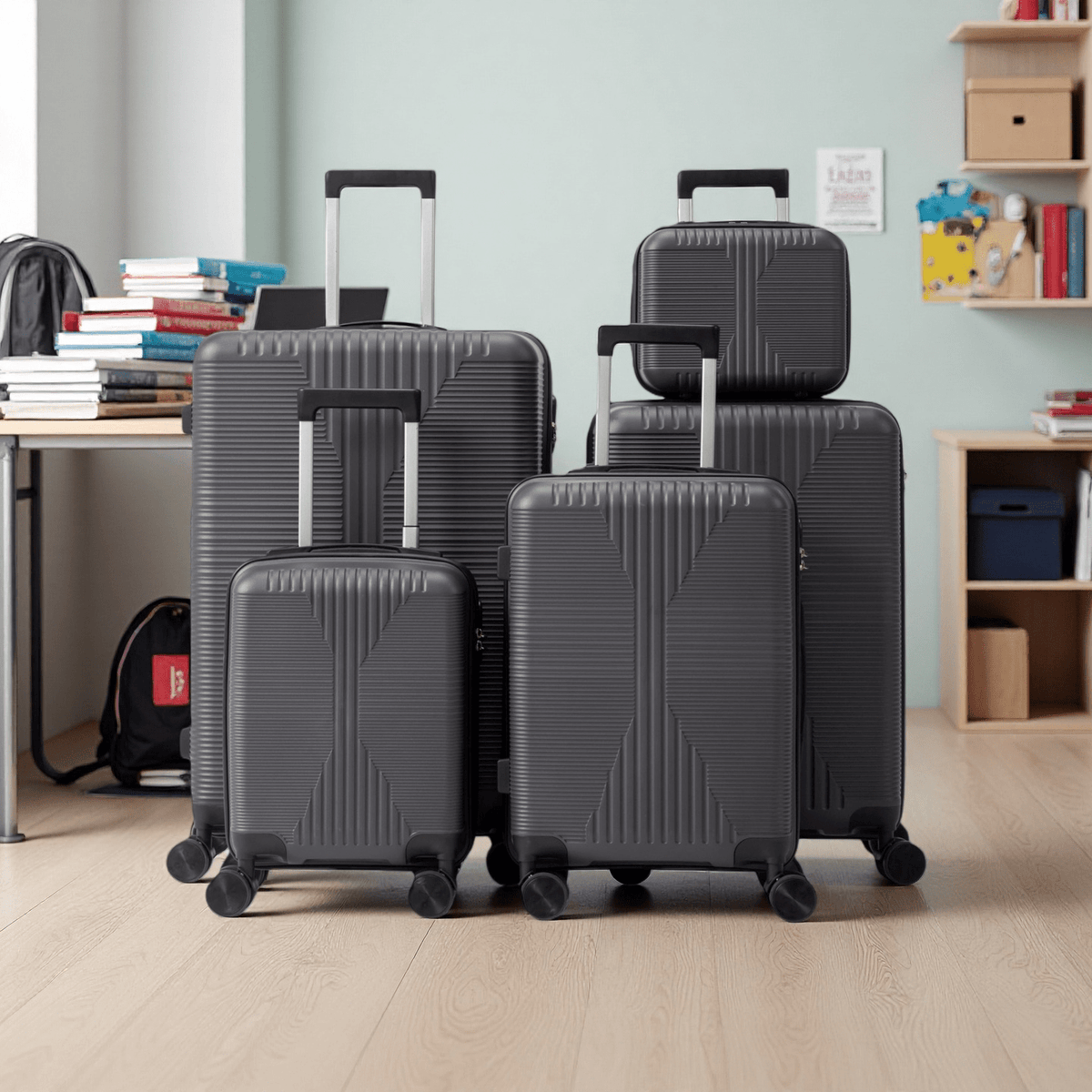 Luggage Set 5-Piece PP Hardshell with 12/16/20/24/28 Inch Cases, 360° Spinner Wheels & Compact Case