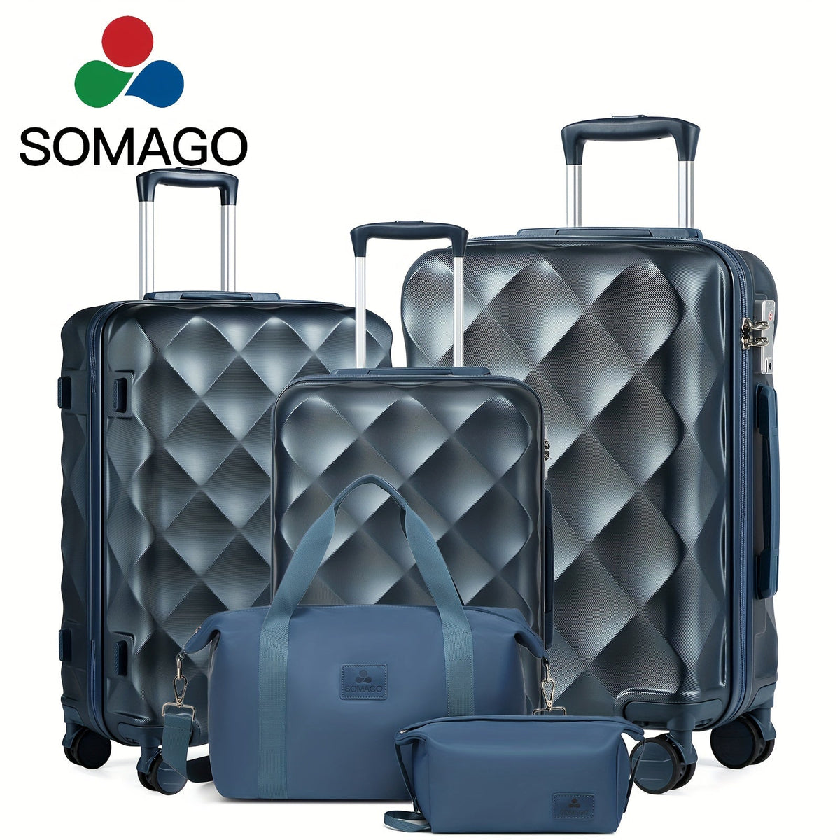 Luggage Set Quilted ABS Hardshell with 28-Inch, 3-Piece or 5-Piece Options, TSA Lock & Spinner Wheels