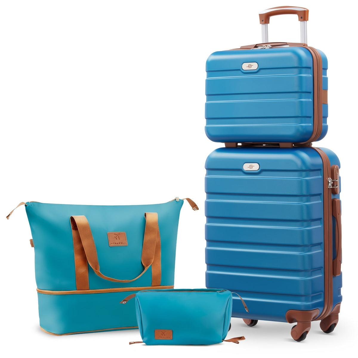 Luggage Set ABS Hardshell Multi-Configuration Collection with Cosmetic Bag, Combination Lock & Spinner Wheels