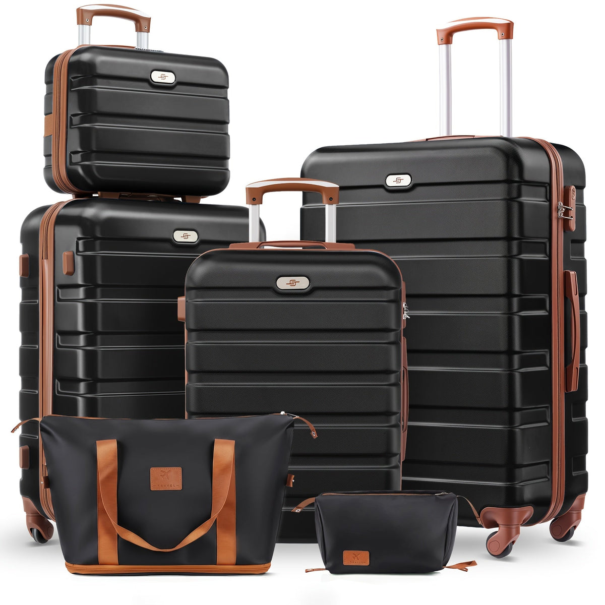 Luggage Set ABS Hardshell Multi-Configuration Collection with Cosmetic Bag, Combination Lock & Spinner Wheels