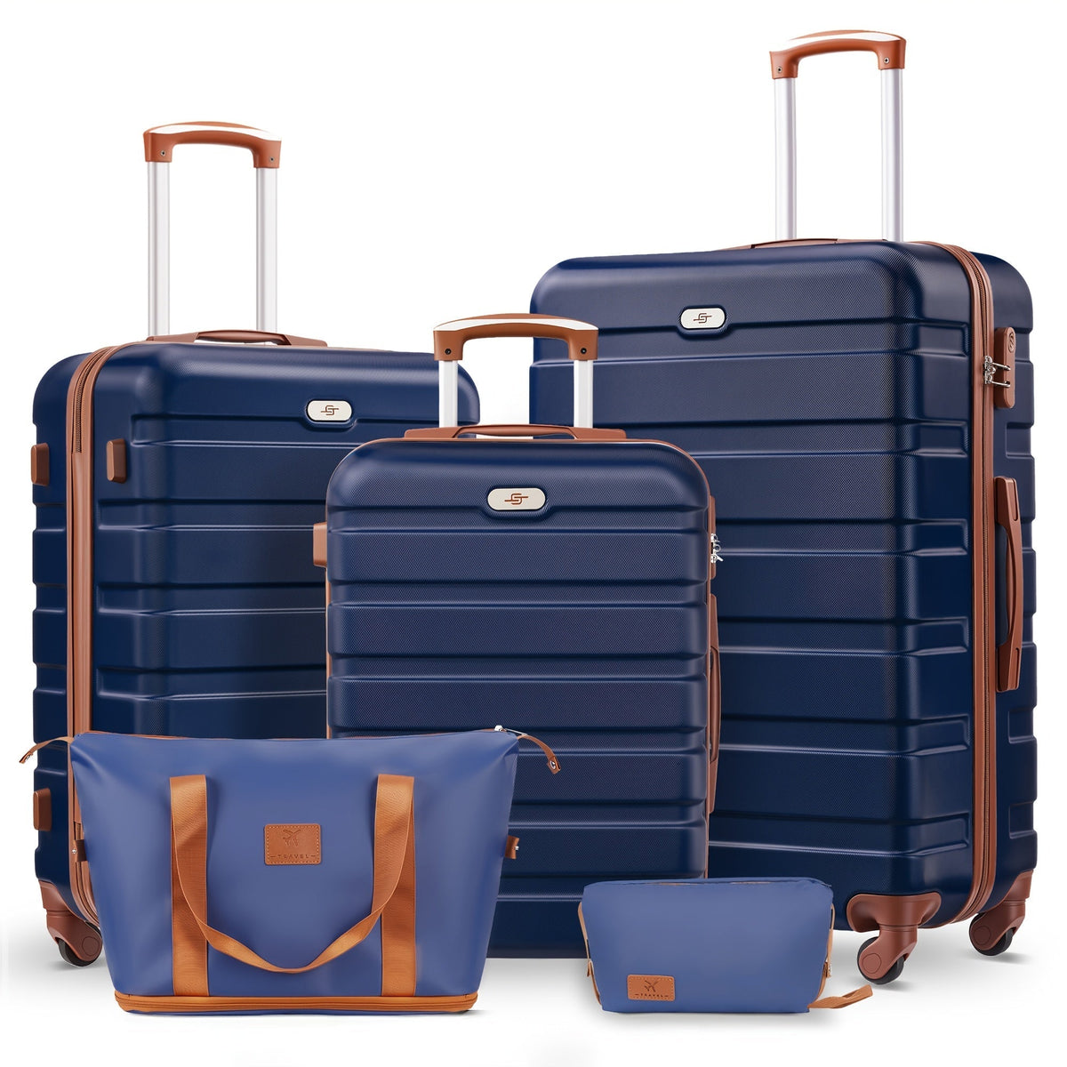 Luggage Set ABS Hardshell Multi-Configuration Collection with Cosmetic Bag, Combination Lock & Spinner Wheels
