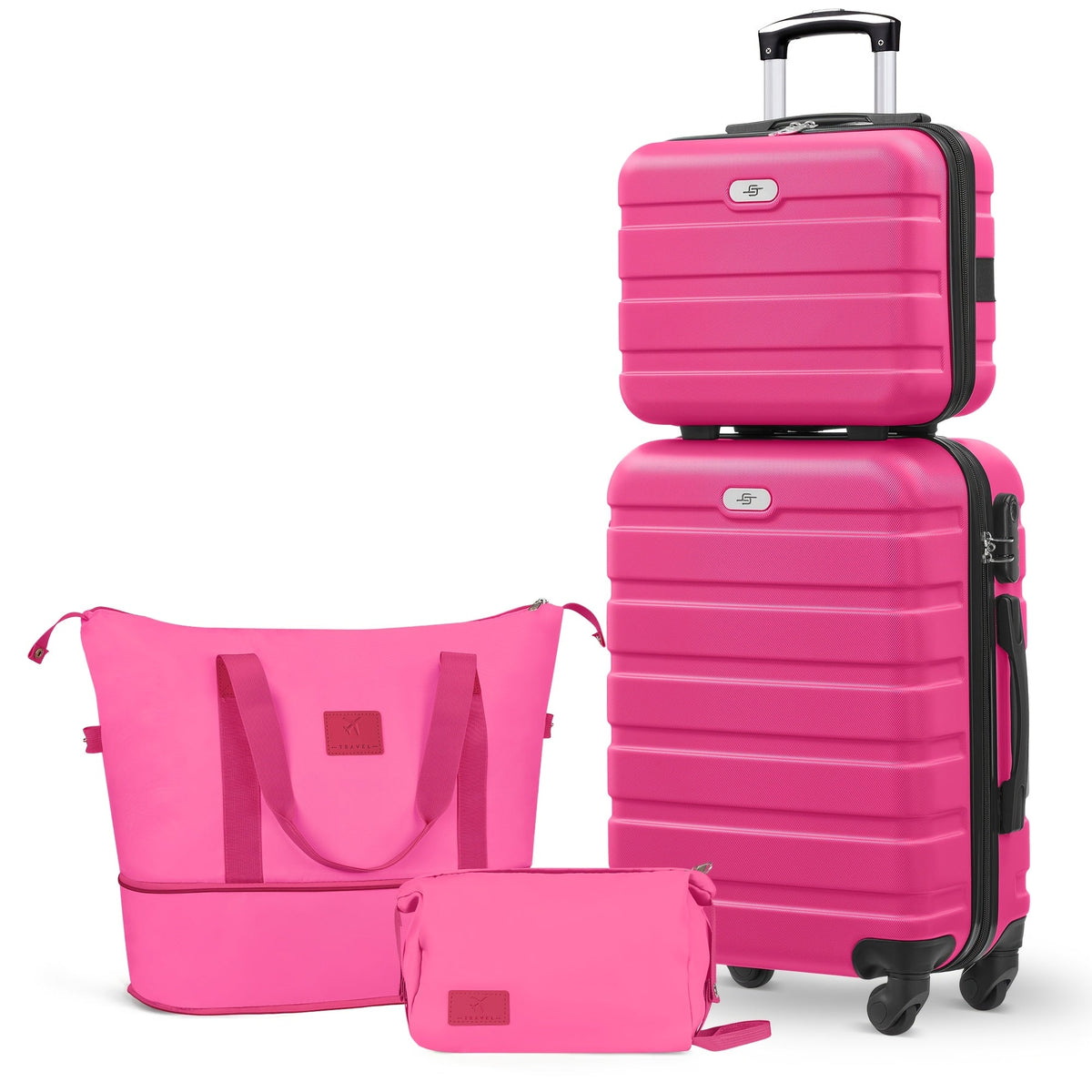 Luggage Set ABS Hardshell Multi-Configuration Collection with Cosmetic Bag, Combination Lock & Spinner Wheels