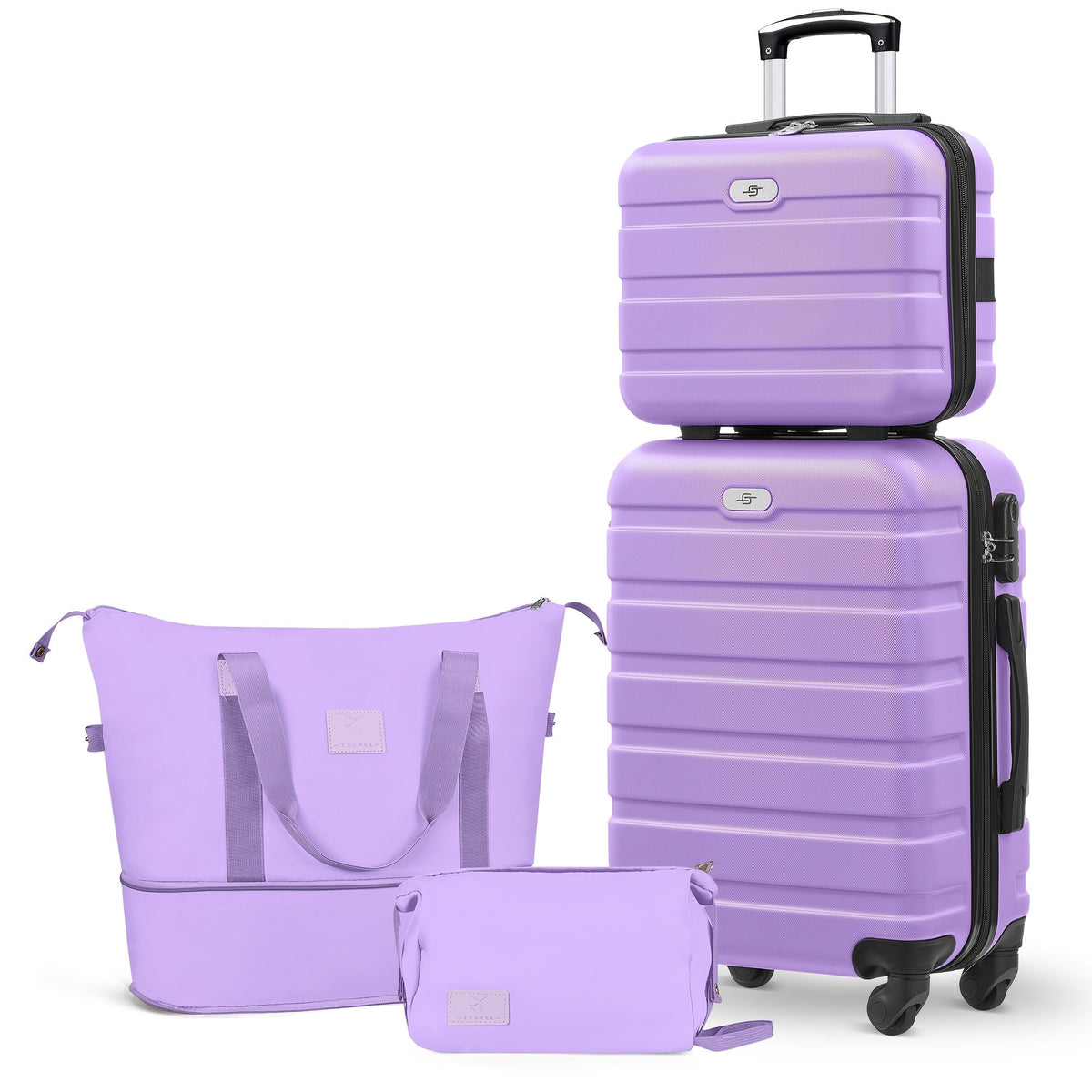 Luggage Set ABS Hardshell Multi-Configuration Collection with Cosmetic Bag, Combination Lock & Spinner Wheels