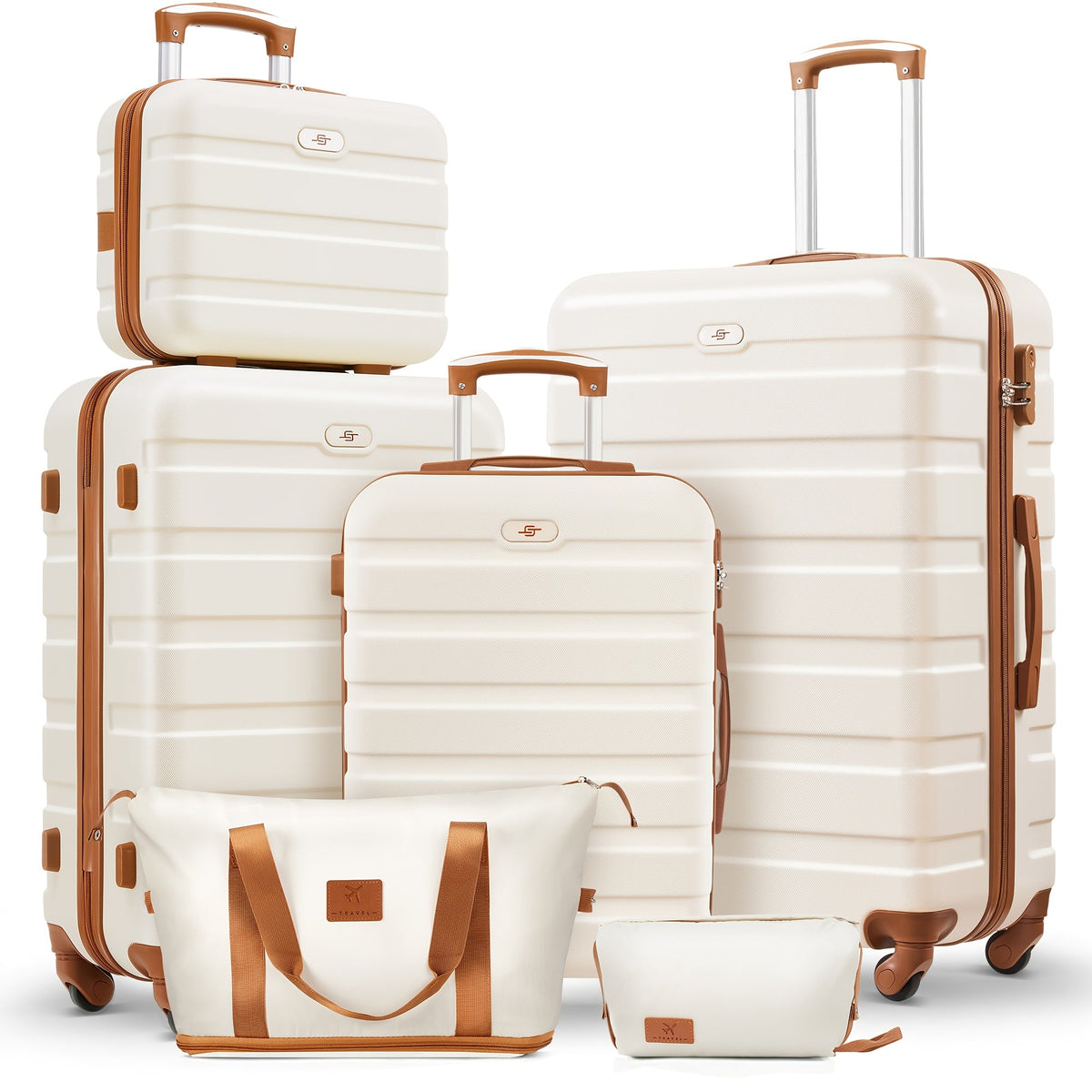 Luggage Set ABS Hardshell Multi-Configuration Collection with Cosmetic Bag, Combination Lock & Spinner Wheels