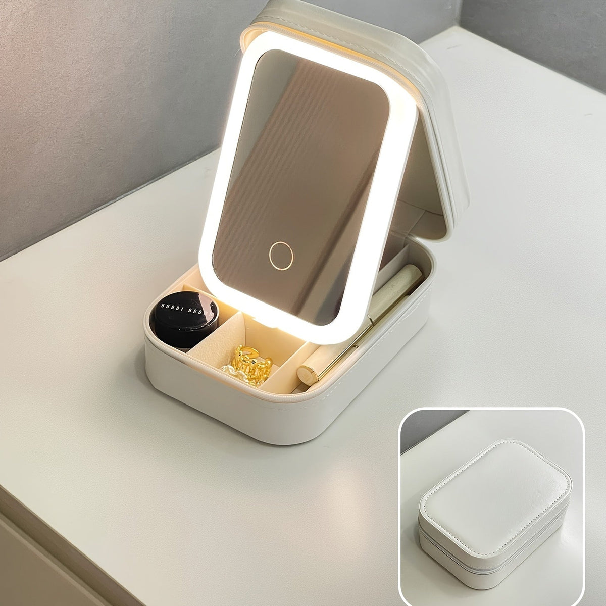 Makeup Bag - Travel with LED Mirror Jewelry Box Portable Rechargeable 3 Color - product detail view 18
