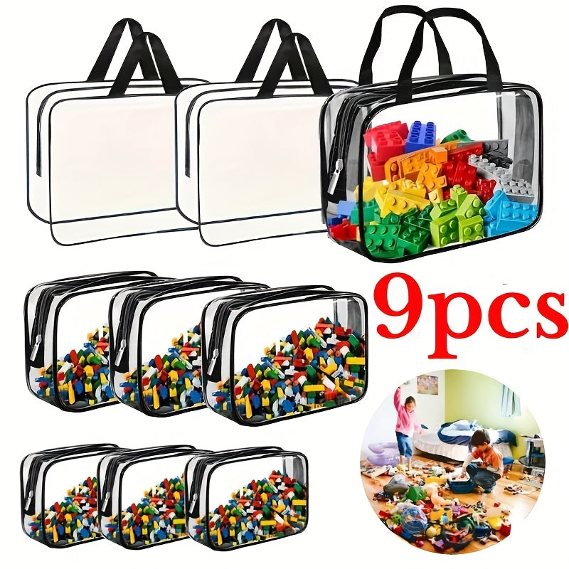 Makeup Bag Nine- or Ten-Piece Transparent PVC Zipper Pouch Set for Travel, Vanity and Everyday Beauty Storage