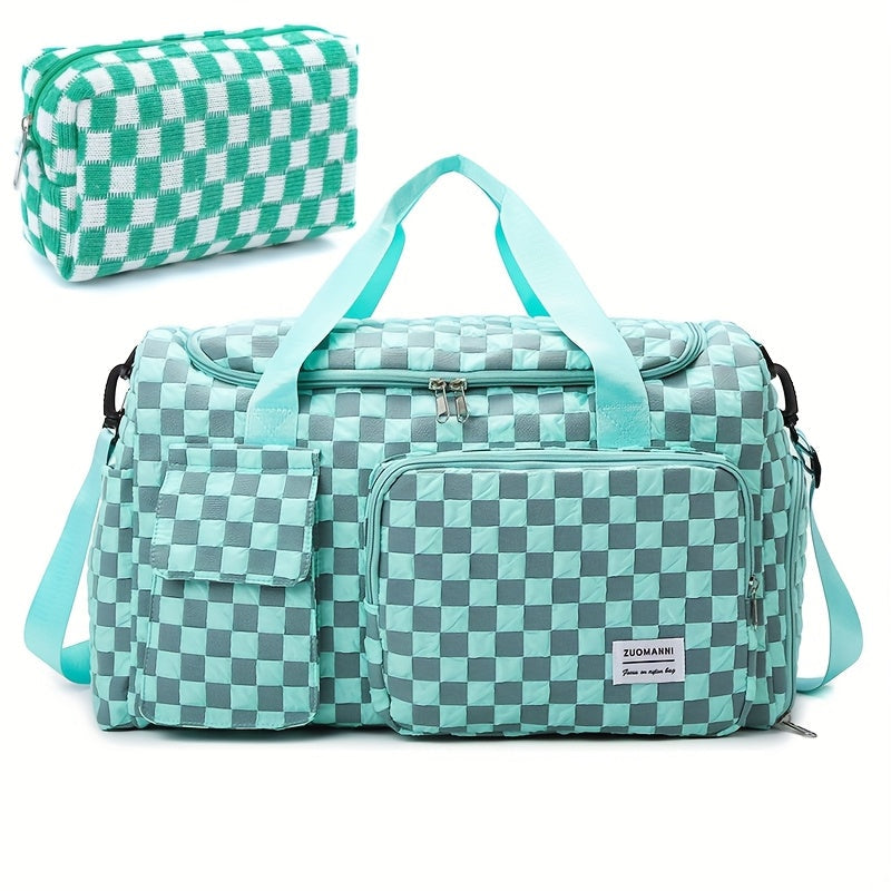 Makeup Bag 2-Piece Checkered Travel Set with 50 cm Duffel, 17 cm Pouch and Ten Print Options