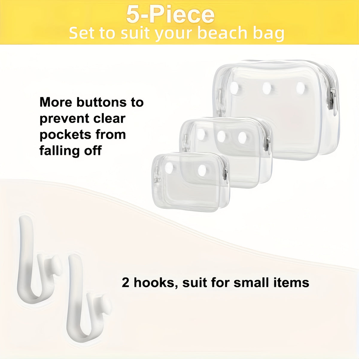Makeup Bag Three Clear PVC Tote Pouches with Two Insert Hooks for Travel, Vanity and Everyday Beauty Storage