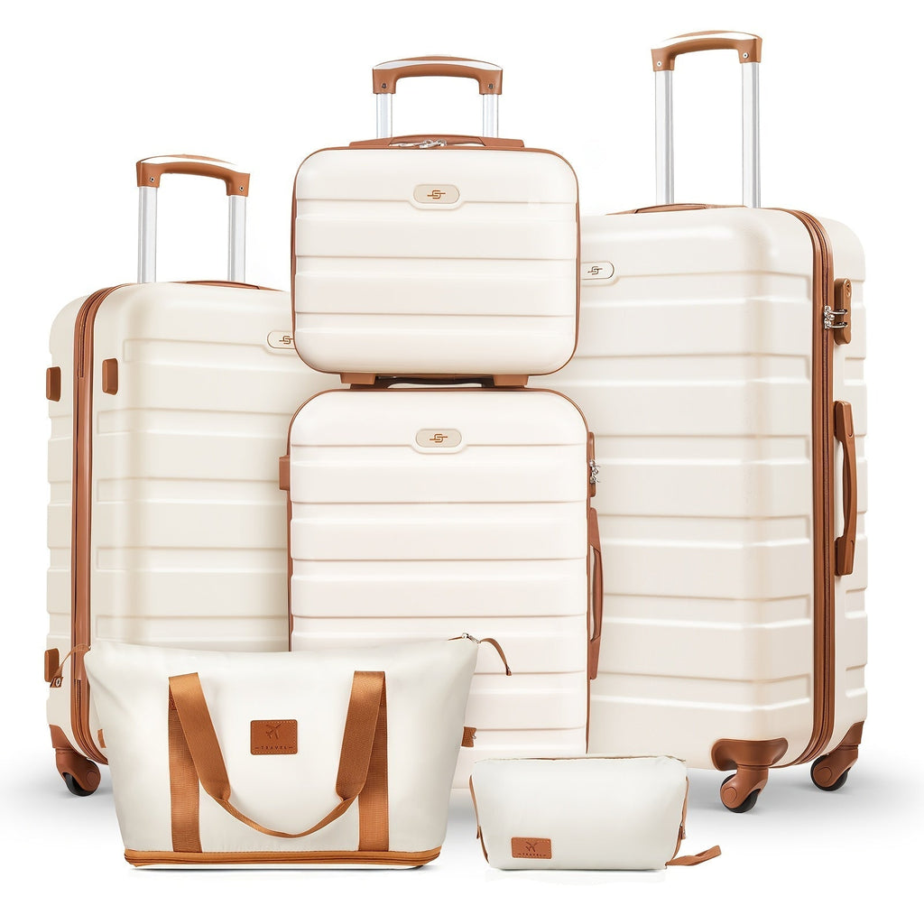6-Piece ABS Hardshell Luggage Set with Makeup Case, Spinner Wheels, Lock and Two Color Options