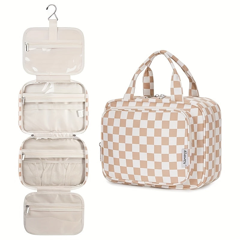 Makeup Bag Foldable Hanging Toiletry Organizer with Four Compartments for Travel, Vanity and Everyday Beauty Storage