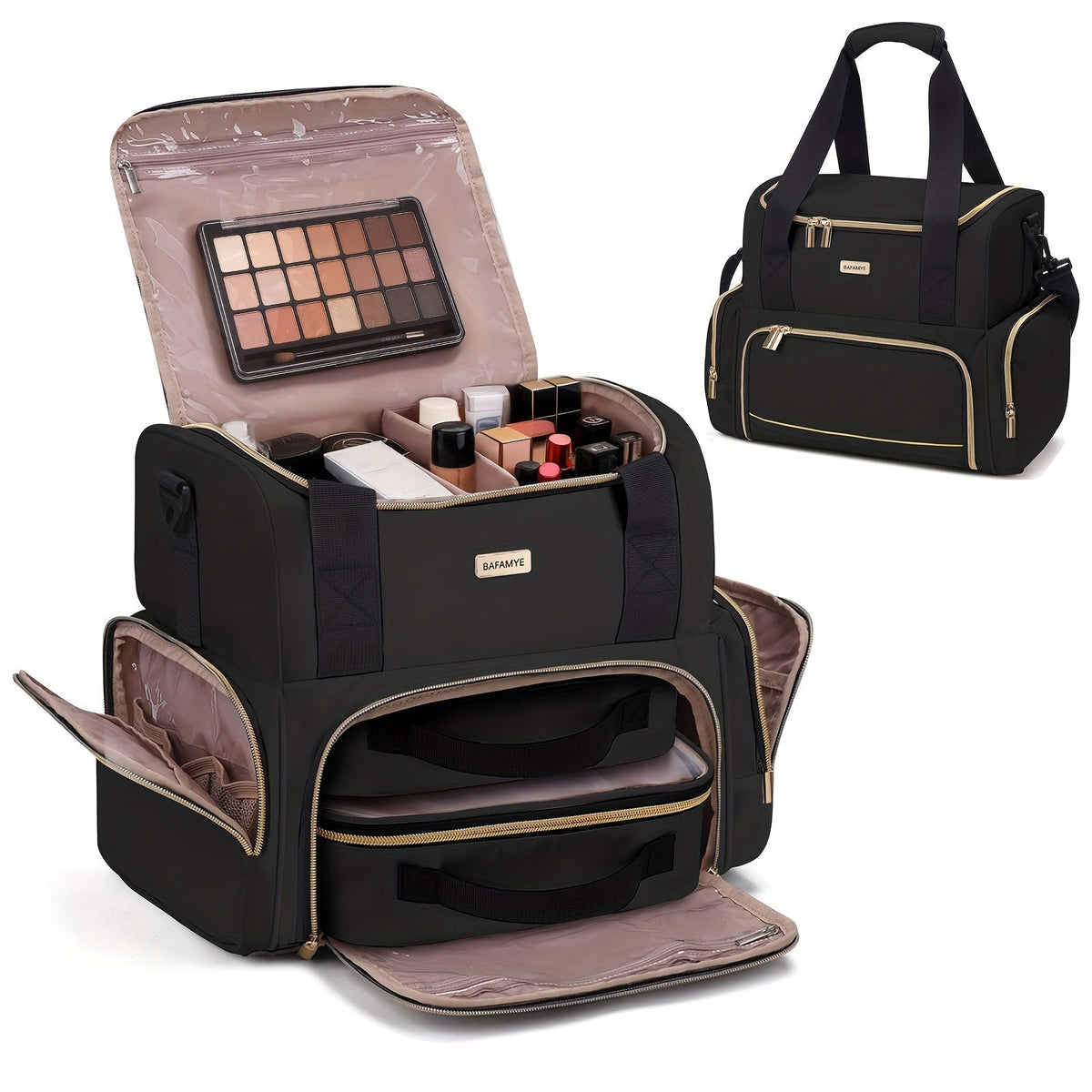 Makeup Bag Double-Layer Travel Organizer with Two Zip Compartments for Travel, Vanity and Everyday Beauty Storage