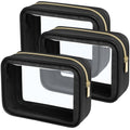 Makeup Bag Three-Piece Clear PVC Zipper Bag Set in Five Trim Colors for Travel, Vanity and Everyday Beauty Storage