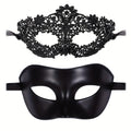 Masquerade Masks for Couples 2 Pieces Black Venetian Costume Ball Mask Set Halloween Cosplay Party His