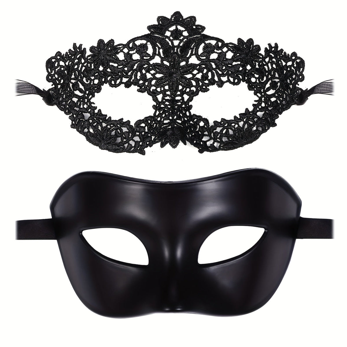 Masquerade Masks for Couples 2 Pieces Black Venetian Costume Ball Mask Set Halloween Cosplay Party His