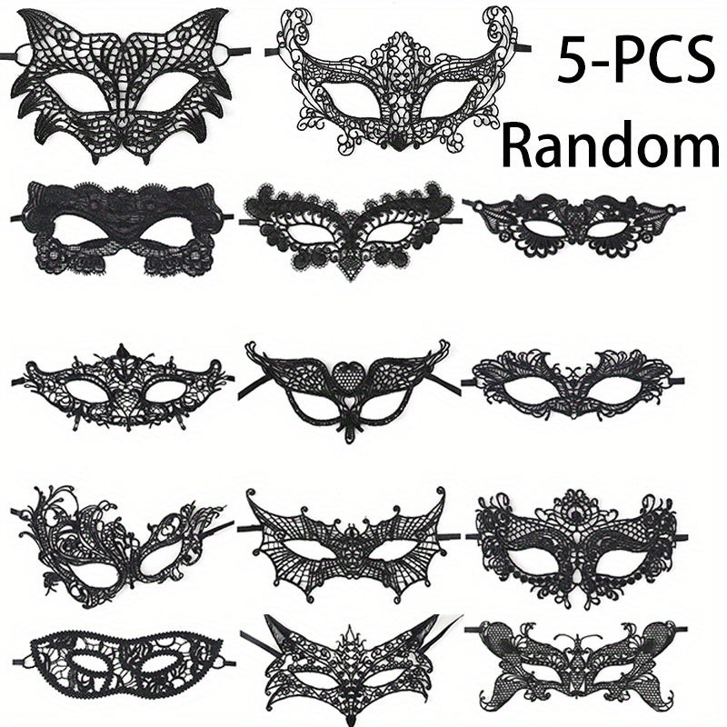 Masquerade Masks – Lace Masquerade Mask Set 5 Pcs for Women – Black Venetian Hollow Flower Half Face Eye Masks