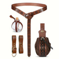 5-Piece Medieval Belt Set with Faux Leather Waist Belt, Potion Holder and Pouch in Brown or Black