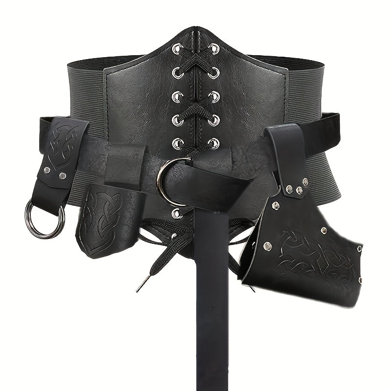 Medieval Costume Sets – Medieval Costume Set 5 Pcs Faux Leather – Renaissance Belt, Corset & Viking Horn