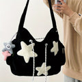 Star Appliqué Canvas Hobo Bag, Large Crescent Shoulder Tote for School, Work, Library, Shopping & Everyday Carry
