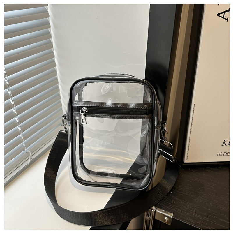 Clear Stadium Crossbody Bag with Front Zip Pocket, Adjustable Strap & 8.27-Inch Transparent Event Design