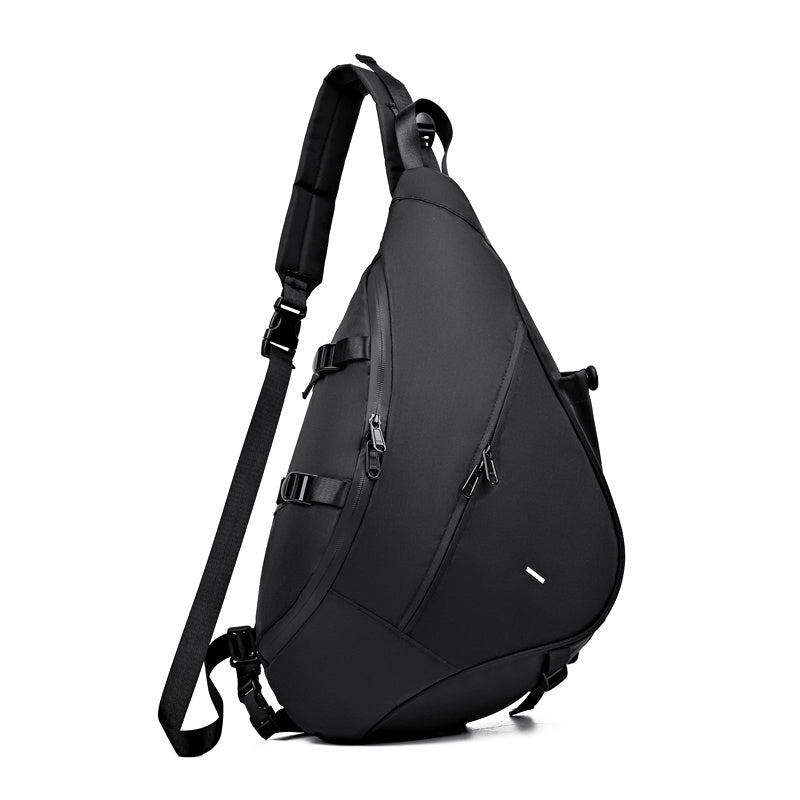 Men's Large Sling Backpack with Triangular Crossbody Shape, Multi-Zip Storage & Stabilizer Strap for Urban Travel
