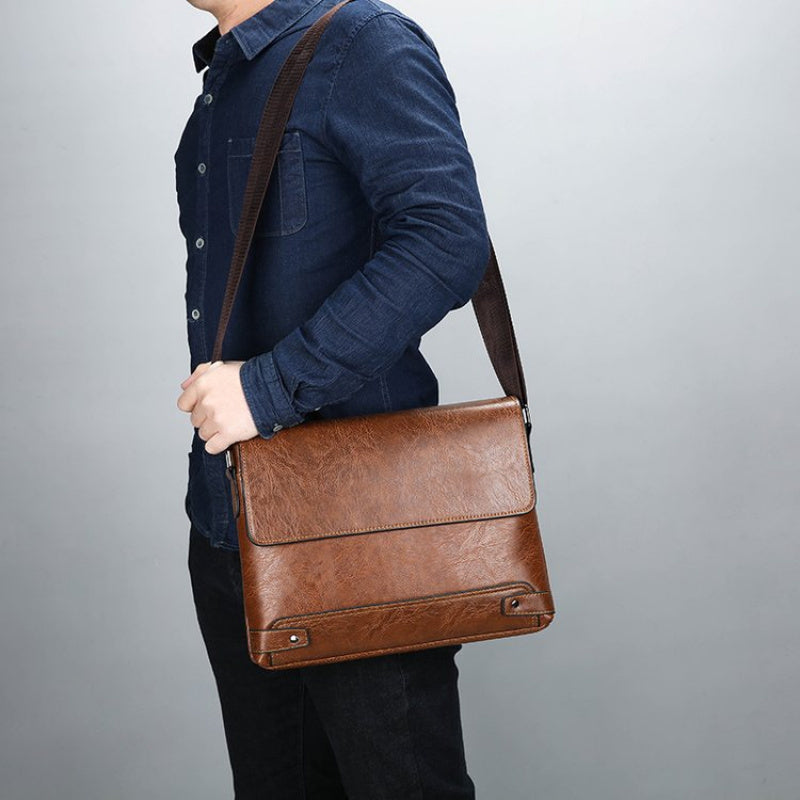 Men's Textured Flap Messenger Crossbody Bag with Adjustable Strap and Multi-Pocket Storage for Work, Commutes and Travel