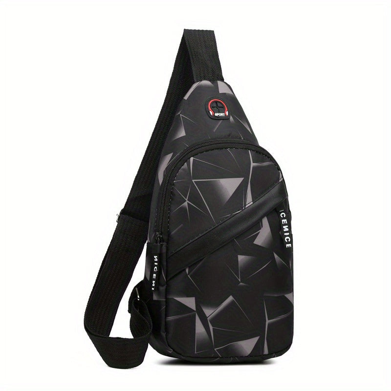 Sling Bag Men's Geometric Crossbody with Adjustable Single-Shoulder Strap & Compact Zippered Storage