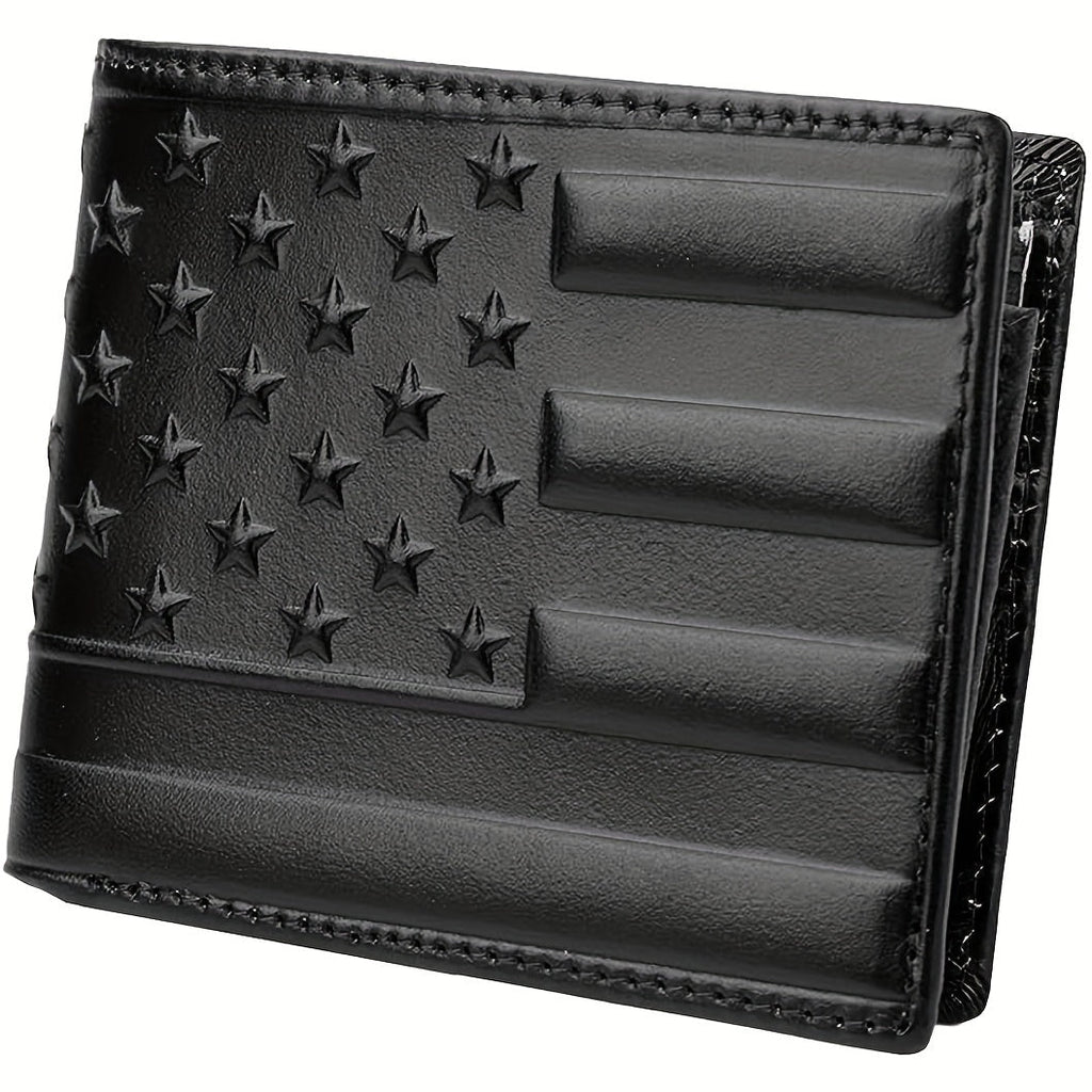 Men's Wallet leather Bifold with Embossed American Flag, 11 Slots & 2 Colors Gift for Cards, Cash and Daily Carry