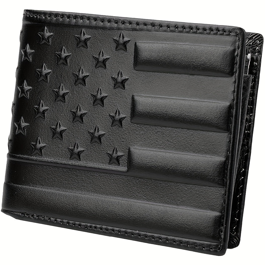 Men's Wallet leather Bifold with Embossed American Flag, 11 Slots & 2 Colors Gift for Cards, Cash and Daily Carry