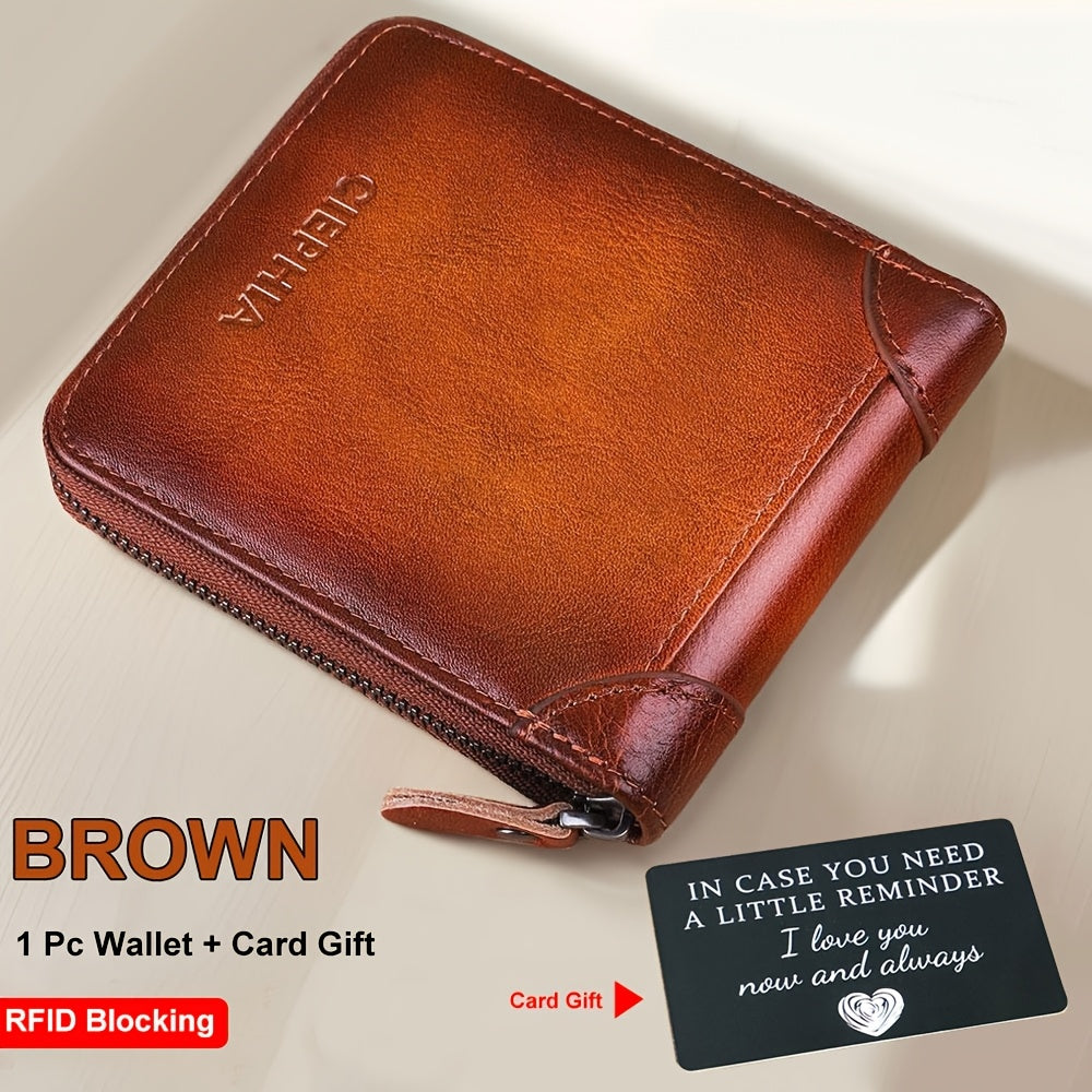 Men's Wallet with a textured exterior and Zip Coin Purse, Greeting Card and 3 Colors for Gifting