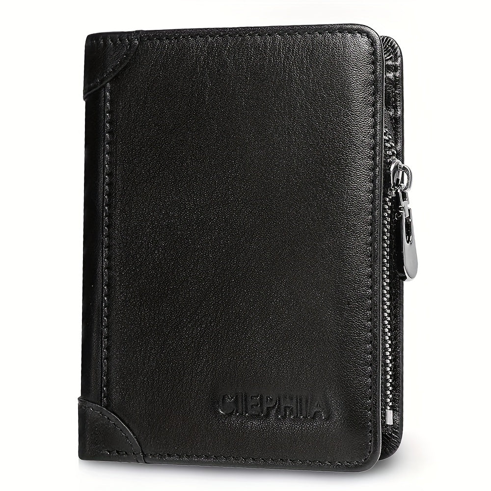 Men's Wallet with a textured exterior and Zip Coin Pouch, Dual ID Windows and 3 Colors for Daily Carry