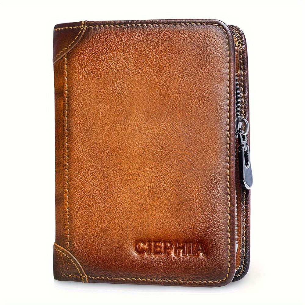 Men's Wallet with a textured exterior and Zip Coin Pouch, Dual ID Windows and 3 Colors for Daily Carry
