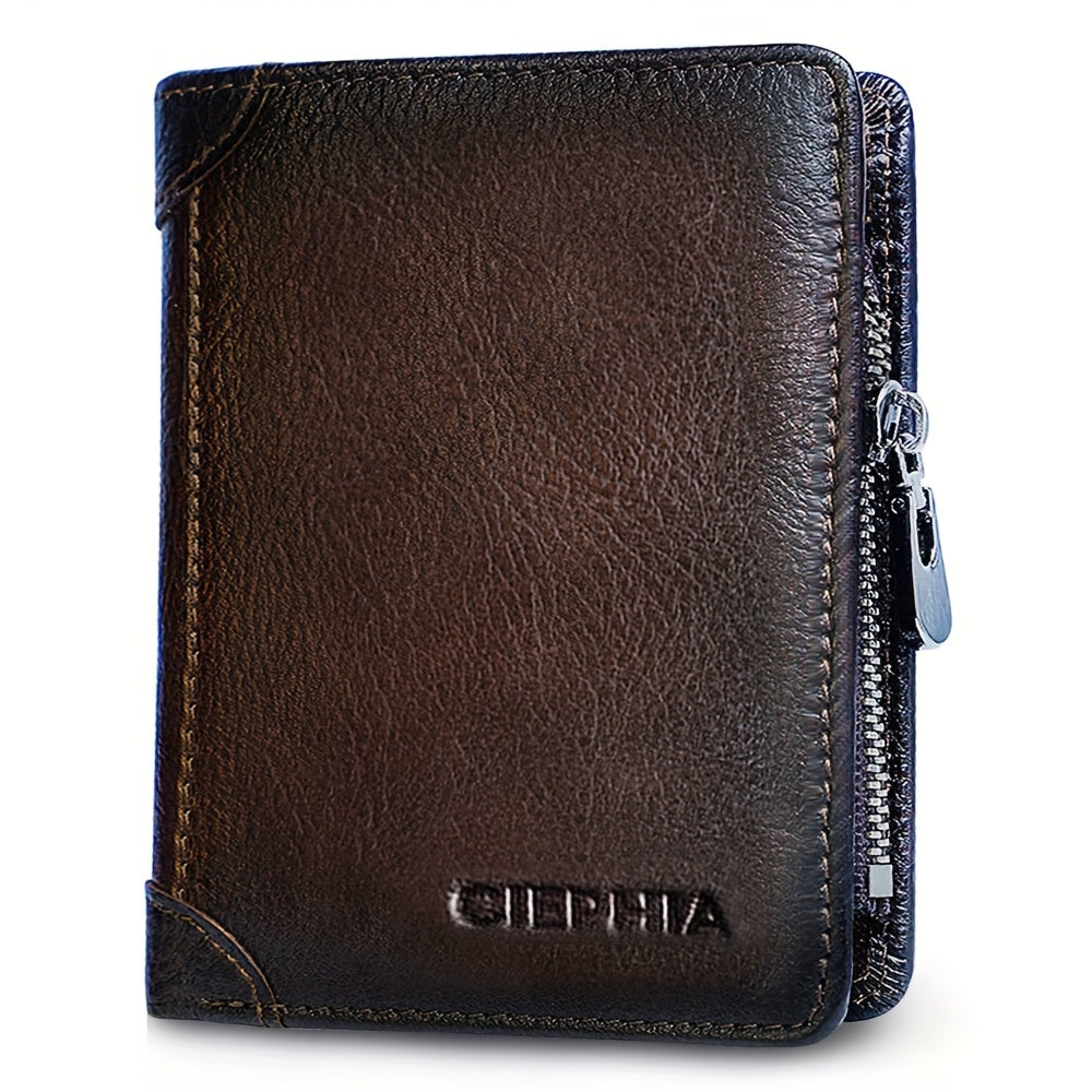 Men's Wallet with a textured exterior and Zip Coin Pouch, Dual ID Windows and 3 Colors for Daily Carry