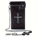 Men's Wallet Gothic Skull and Cross Leather Chain Wallet with Embossed Black Biker Design for Bikers