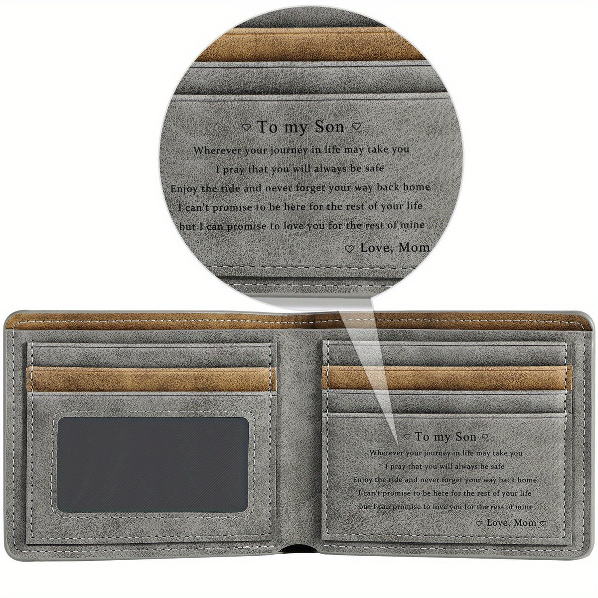 Men's Wallet Gift Bifold with Large Card Storage, Cash Compartment and 5 Message Options for Men