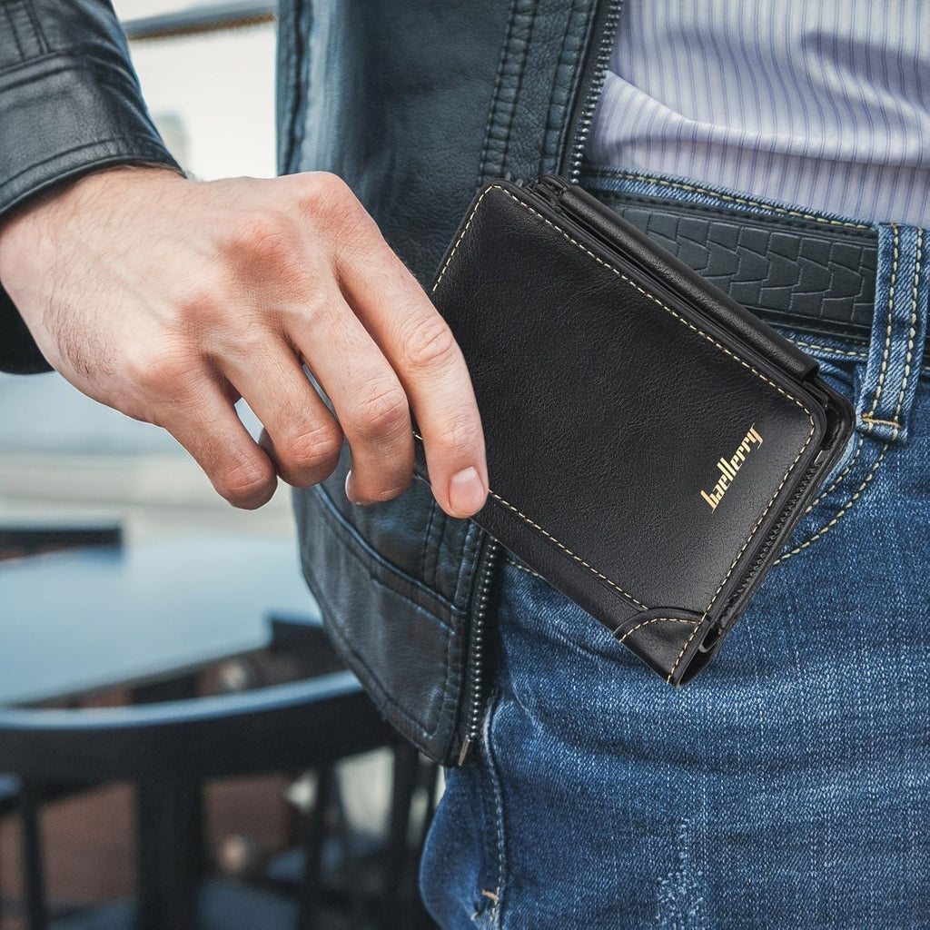 Men's Wallet Vintage Trifold with 13 Card Slots, Coin Zipper, Magnetic Buckle & 6 Options for Unisex Carry