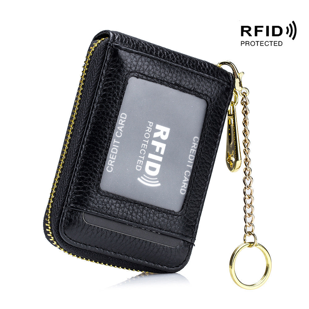 Men's Wallet Zip-Around Card Organizer with Polyester Lining, Detachable Chain & 2 Colors for Cards, Cash and Daily Carry